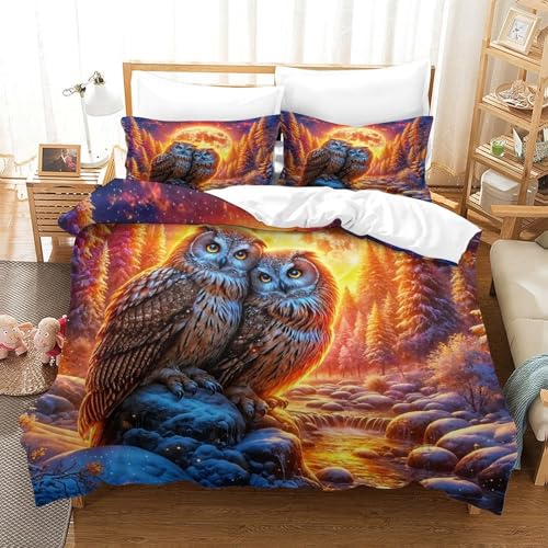 WXBASLEMD 3D-gedrucktes Eule Motiv, Bettwäsche Sets Atmungsaktiv Mikrofaser, Tiere Bettwäsche, Mit Reißverschluss Und Kissenbezüge, Für Kinder Jungen Mädchen Single（140x200cm） von WXBASLEMD