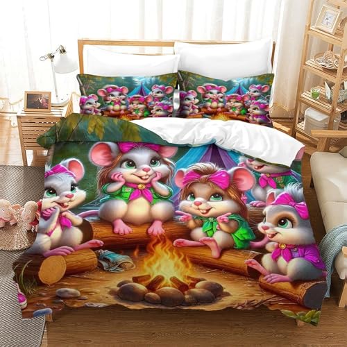 WXBASLEMD 3D-gedrucktes Mausmuster, Bettwäsche Set Atmungsaktiv Mikrofaser, Tiere Bettwäsche, Mit Reißverschluss Und Kissenbezüge, Für Kinder Jungen Mädchen Single（140x200cm） von WXBASLEMD