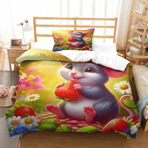 WXBASLEMD 3D-gedrucktes Mausmuster, Bettwäsche Set Atmungsaktiv Mikrofaser, Tiere Bettwäsche, Mit Reißverschluss Und Kissenbezüge, Für Mädchen Jungen Single（135x200cm） von WXBASLEMD