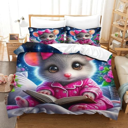 WXBASLEMD 3D-gedrucktes Mausmuster, Bettwäsche Set Atmungsaktiv Mikrofaser, Tiere Bettwäsche, Mit Reißverschluss Und Kissenbezüge, Für Mädchen Jungen Single（140x200cm） von WXBASLEMD