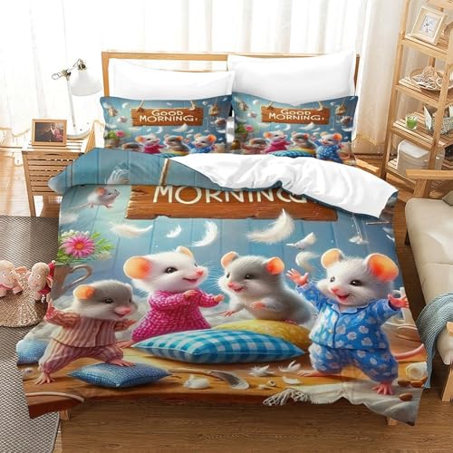 WXBASLEMD 3D-gedrucktes Mausmuster, Bettwäsche Sets Weich Microfaser, Tiere Bettwäsche, Mit Reißverschluss Und Kissenbezüge, Für Erwachsene Kinder Single（140x200cm） von WXBASLEMD