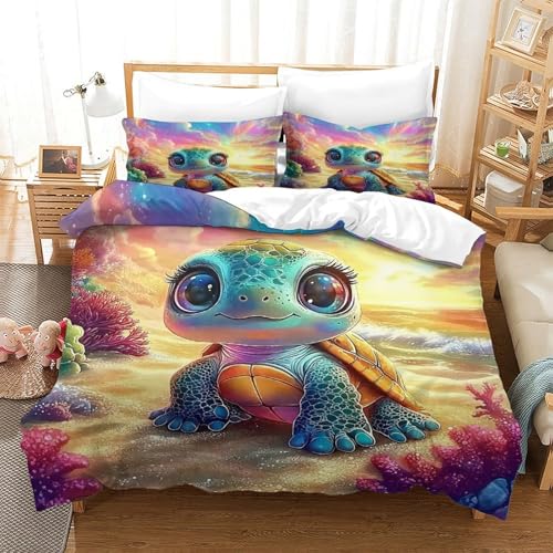 WXBASLEMD 3D-gedrucktes Meeresschildkröte, Bettwäsche Sets Weich Microfaser, Tiere Bettwäsche, Mit Reißverschluss Und Kissenbezüge, Für Kinder Jungen Mädchen King（220x240cm） von WXBASLEMD