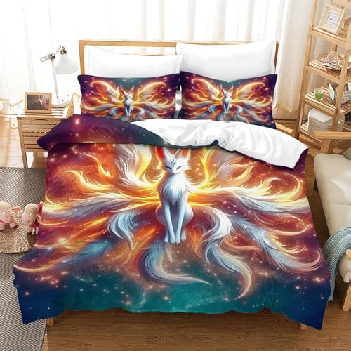 WXBASLEMD 3D-gedrucktes Neun-Schwanz-Fuchs, Bettwäsche Set Atmungsaktiv Mikrofaser, Tiere Bettwäsche, Mit Reißverschluss Und Kissenbezüge, Für Kinder Jungen Mädchen Single（140x200cm） von WXBASLEMD
