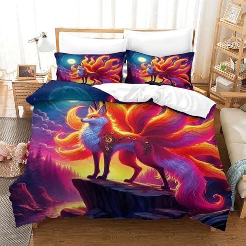 WXBASLEMD 3D-gedrucktes Neun-Schwanz-Fuchs, Bettwäsche Set Weich Microfaser, Tiere Bettwäsche, Mit Reißverschluss Und Kissenbezüge, Für Erwachsene Kinder Double（200x200cm） von WXBASLEMD