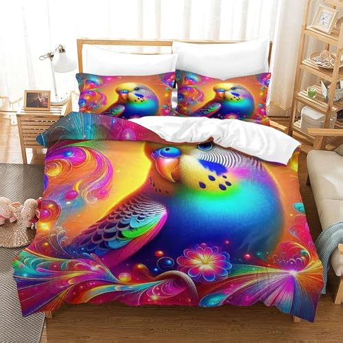 WXBASLEMD 3D-gedrucktes Papagei Muster, Bettwäsche Set Weich Microfaser, Tiere Bettwäsche, Mit Reißverschluss Und Kissenbezüge, Für Kinder Jungen Mädchen King（220x240cm） von WXBASLEMD