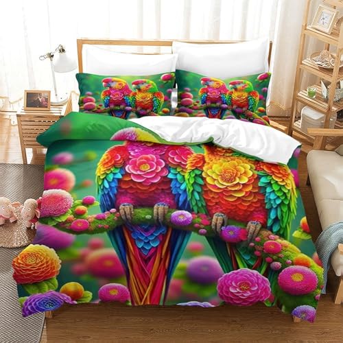 WXBASLEMD 3D-gedrucktes Papagei Muster, Bettwäsche Sets Weichen Bequemen, Tiere Bettwäsche, Mit Reißverschluss Und Kissenbezüge, Für Erwachsene Kinder Single（140x200cm） von WXBASLEMD