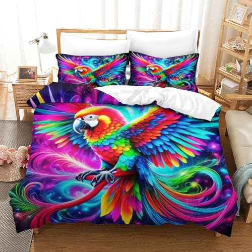 WXBASLEMD 3D-gedrucktes Papagei Muster, Bettwäsche Sets Weichen Bequemen, Tiere Bettwäsche, Mit Reißverschluss Und Kissenbezüge, Für Mädchen Jungen Double（200x200cm） von WXBASLEMD