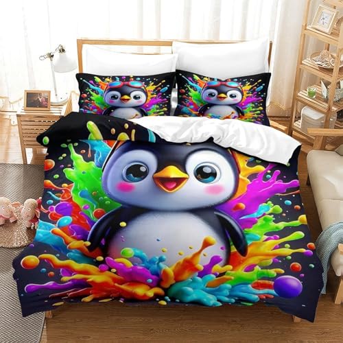 WXBASLEMD 3D-gedrucktes Pinguinmotiv, Bettwäsche Sets Atmungsaktiv Mikrofaser, Tiere Bettwäsche, Mit Reißverschluss Und Kissenbezüge, Für Erwachsene Kinder Double（200x200cm） von WXBASLEMD