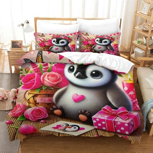 WXBASLEMD 3D-gedrucktes Pinguinmotiv, Bettwäsche Sets Atmungsaktiv Mikrofaser, Tiere Bettwäsche, Mit Reißverschluss Und Kissenbezüge, Für Erwachsene Kinder Single（140x200cm） von WXBASLEMD