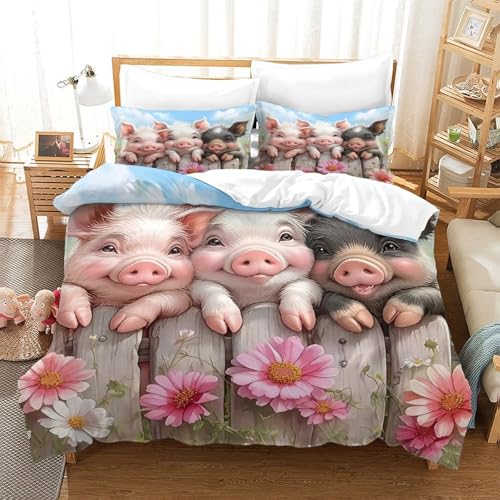 WXBASLEMD 3D-gedrucktes Schweinemotiv, Bettwäsche Set Atmungsaktiv Mikrofaser, Tiere Bettwäsche, Mit Reißverschluss Und Kissenbezüge, Für Erwachsene Kinder Single（140x200cm） von WXBASLEMD