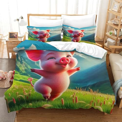 WXBASLEMD 3D-gedrucktes Schweinemotiv, Bettwäsche Set Atmungsaktiv Mikrofaser, Tiere Bettwäsche, Mit Reißverschluss Und Kissenbezüge, Für Kinder Jungen Mädchen Single（140x200cm） von WXBASLEMD