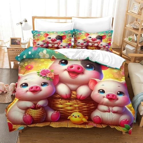 WXBASLEMD 3D-gedrucktes Schweinemotiv, Bettwäsche Set Weich Microfaser, Tiere Bettwäsche, Mit Reißverschluss Und Kissenbezüge, Für Kinder Jungen Mädchen King（220x240cm） von WXBASLEMD