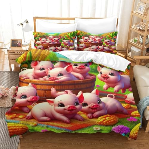WXBASLEMD 3D-gedrucktes Schweinemotiv, Bettwäsche Set Weichen Bequemen, Tiere Bettwäsche, Mit Reißverschluss Und Kissenbezüge, Für Erwachsene Kinder King（220x240cm） von WXBASLEMD