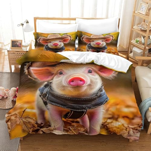 WXBASLEMD 3D-gedrucktes Schweinemotiv, Bettwäsche Sets Weichen Bequemen, Tiere Bettwäsche, Mit Reißverschluss Und Kissenbezüge, Für Erwachsene Kinder King（220x240cm） von WXBASLEMD