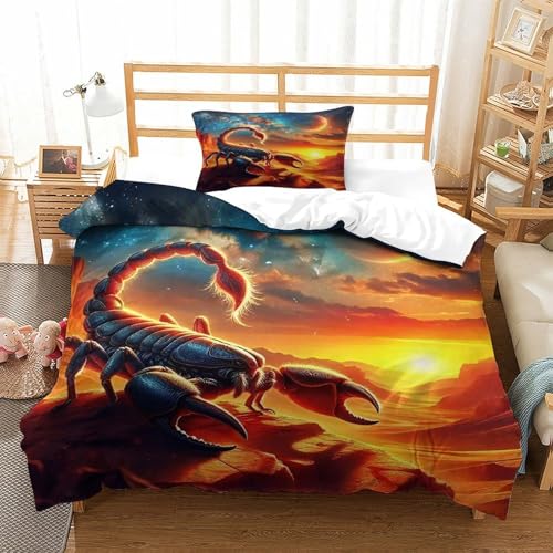 WXBASLEMD 3D-gedrucktes Skorpion, Bettwäsche Set Weich Microfaser, Tiere Bettwäsche, Mit Reißverschluss Und Kissenbezüge, Für Erwachsene Kinder Single（135x200cm） von WXBASLEMD