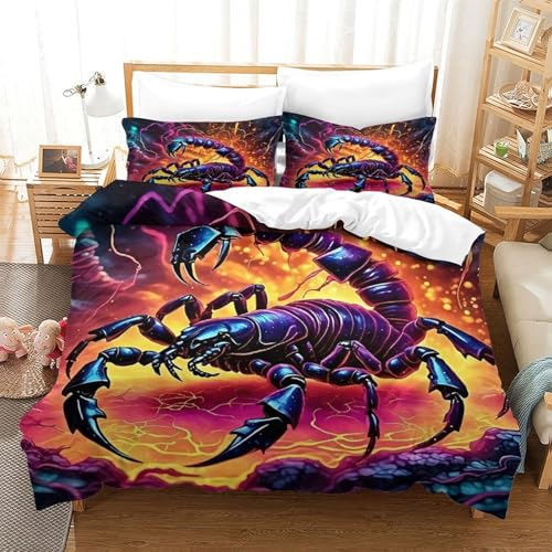 WXBASLEMD 3D-gedrucktes Skorpion, Bettwäsche Sets Atmungsaktiv Mikrofaser, Tiere Bettwäsche, Mit Reißverschluss Und Kissenbezüge, Für Mädchen Jungen Double（200x200cm） von WXBASLEMD
