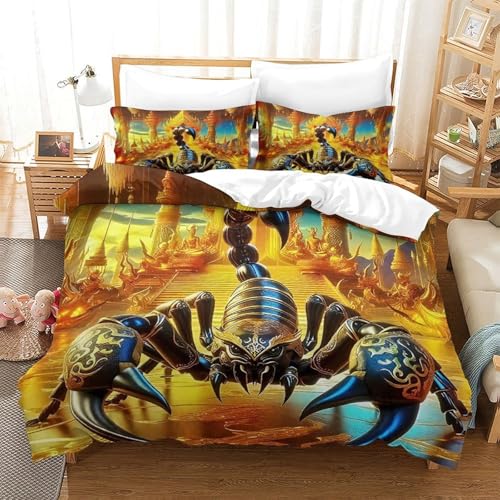 WXBASLEMD 3D-gedrucktes Skorpion, Bettwäsche Sets Weich Microfaser, Tiere Bettwäsche, Mit Reißverschluss Und Kissenbezüge, Für Kinder Jungen Mädchen King（220x240cm） von WXBASLEMD