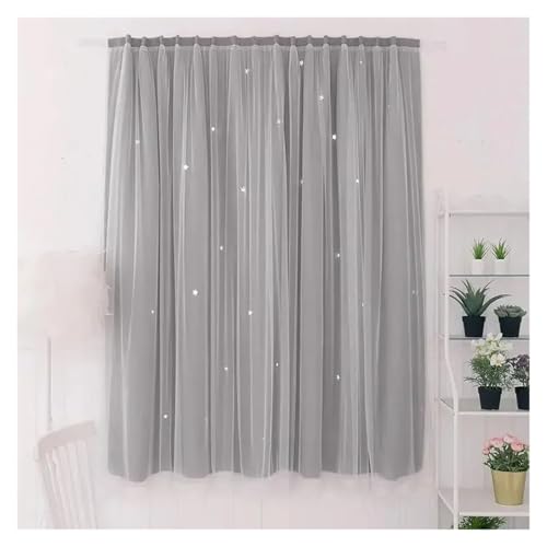 WXBCDS Scheibengardinen Lang Stanzfreie Fenstervorhänge Hohlstern-Verdunkelungsvorhänge Ohne Stanzung (Grey,Stick_W150XH200CM 1PC) von WXBCDS