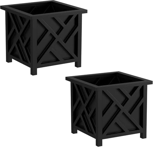 WXBCDS Sukkulenten Töpfe Pflanzkasten im Gitterdesign, 2er-Pack, 37,1 cm, dekorative Blumen- oder Pflanzentöpfe for den Außenbereich(Black) von WXBCDS
