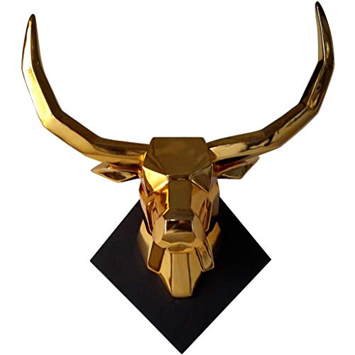 Wanddeko Wand Figur Skulptur,Einfache Geometrische Beschichtung Stierkopf Wandstatue, Kreative Tierkopfschmuck In Der Bar, Büro Dreidimensionale Wanddekoration (Color : Gold, Size : 60 * 58 * 46cm) von WXBHOZ