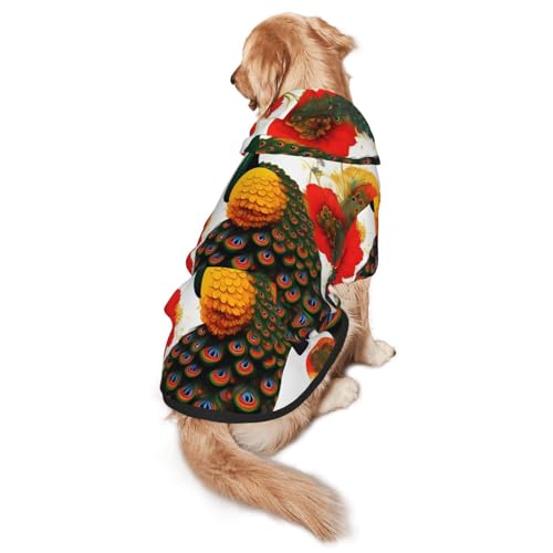 Hunde-Kapuzenpullover mit Pfauenroter Blume, Größe XL, warm und leicht, geeignet für Haustiere im Herbst und Winter Hunde-Kapuzenpullover mit Pfauenroter Blume, Größe XL, warm und leicht, geeignet für Haustiere im Herbst und Winter von WXCJWD
