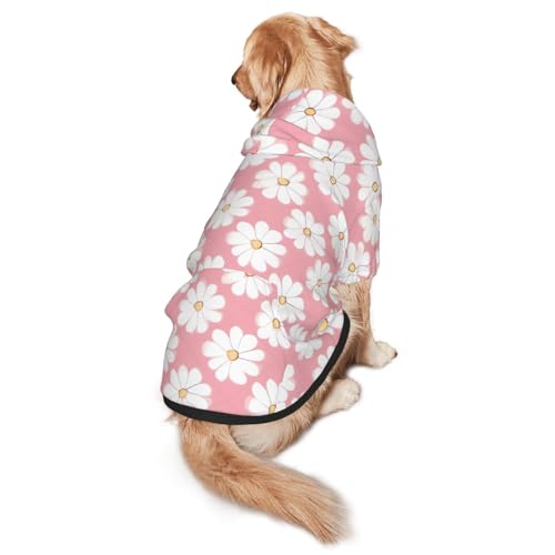 Weißer Chrysanthemen-Texturdiagramm 2XL Hunde-Kapuzenpullover, warm und leicht, geeignet für Haustiere im Herbst und Winter von WXCJWD