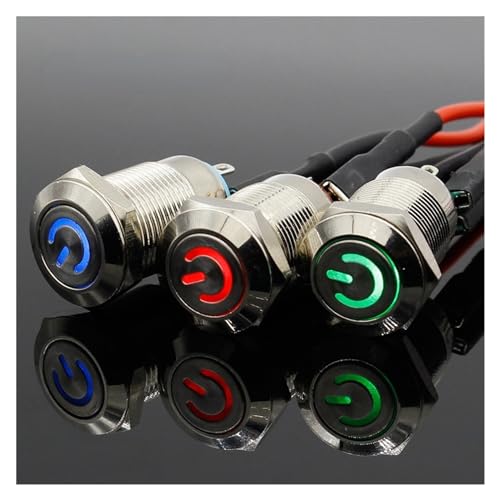 3PC 12MM mit LED 12V 24V 220V Metallknopfschalter Verriegelungsdruckknopf Selbstverriegelung wasserdicht beleuchtet(Yellow,24V) von WXCQCIHV