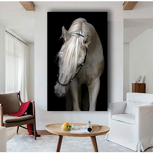 Dekoration Tiere Wandkunst Schwarz Weiß Pferd Poster Print Leinwand Malerei Für Wohnzimmer Kid'Room-50x100cmx1 STK. Kein Rahmen von WXDQ