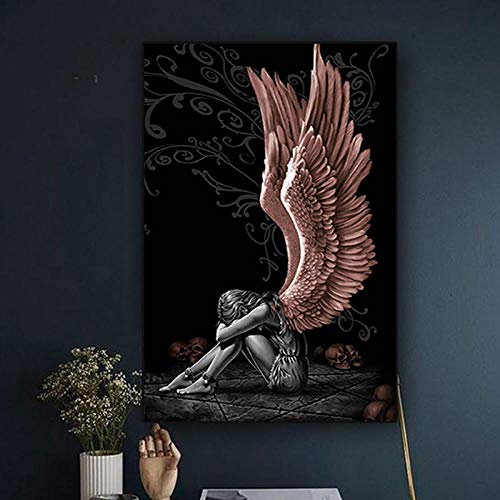 WXDQ Engel und Teufel grau Charakter Flügel Schädel Poster und Leinwand Kunst Bild für Wohnzimmer Dekor-50x70cmx1 Stück kein Rahmen von WXDQ