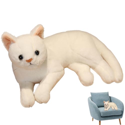Katzenplüsch 12,6 Zoll weiches realistisches Katzenspielzeug niedliche 3D-Katzenkuscheltiere hautfreundliches gemütliches Katzenspielzeug für Kinder Katzenliebhaber Geburtstagsgeschenke weiße Katzenku von WXEBQHZ