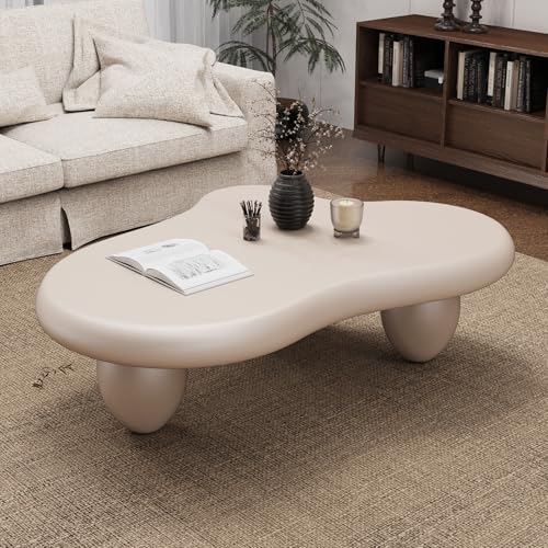 WXFKLDJ Cloud Shaped Coffee Table MDF Top Modern Irregular Center Table with 3 Oval Legs and Round Edges for Living Room and Balcony Decor Easy Assembly and Clean (Oval Legs Cream 120x90x40cm) von WXFKLDJ