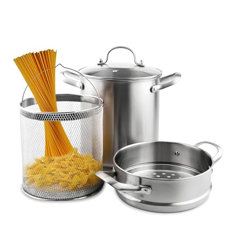 WXFKLDJ Nudeltopf, Edelstahl-Spargeltopf, 5-Quart-Dampfgarer Mit Sieb, Nudelkocher Für Spaghetti, Öl-Frittierpfanne Für Pommes Frites von WXFKLDJ