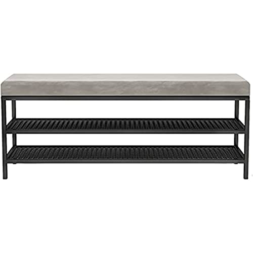 Schuhregal, Schuhbank mit 2 Gitter-Ablagen, Sitzbank, Garderobenbank, für FlurWohnzimmer, für Eingangsbereich, Flur, Schlafzimmer, Sitzfläche bis 300 kg belastbar Black,100x32x46 von WXHJM