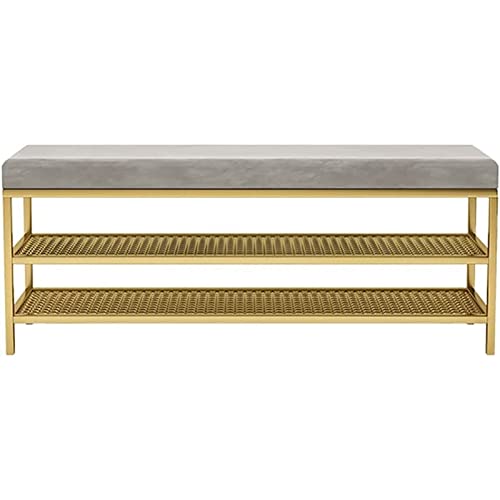 Schuhregal, Schuhbank mit 2 Gitter-Ablagen, Sitzbank, Garderobenbank, für FlurWohnzimmer, für Eingangsbereich, Flur, Schlafzimmer, Sitzfläche bis 300 kg belastbar Golden,120x32x46 von WXHJM