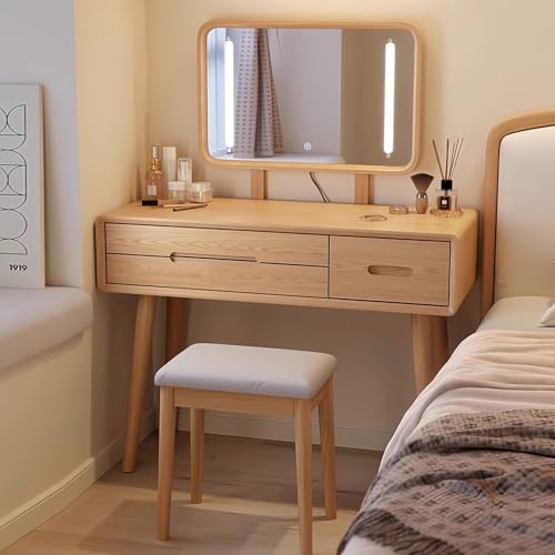 WXHJM Schminktisch mit LED-Beleuchtung, Einstellbare Helligkeit, Kosmetiktisch mit Spiegel, 3 Schubladen, mit Hocker, Moderner Frisiertisch für das Schlafzimmer B,100cm+LED WXHJM Schminktisch mit LED-Beleuchtung, Einstellbare Helligkeit, Kosmetiktisch mit Spiegel, 3 Schubladen, mit Hocker, Moderner Frisiertisch für das Schlafzimmer B,100cm+LED von WXHJM