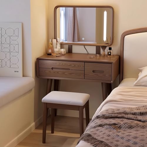 WXHJM Schminktisch mit LED-Beleuchtung, Frisiertisch mit Spiegel und Hocker, Massivholz Kosmetiktisch mit 3 Schubladen, Moderner Frisiertisch für Mädchen Schlafzimmer A,80cm+LED WXHJM Schminktisch mit LED-Beleuchtung, Frisiertisch mit Spiegel und Hocker, Massivholz Kosmetiktisch mit 3 Schubladen, Moderner Frisiertisch für Mädchen Schlafzimmer A,80cm+LED von WXHJM