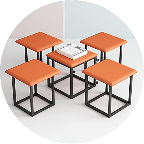 WXHLH 5 in 1 Magic Cube Hocker, Wohnzimmer Teetisch Sofa Hocker stapelbare Kombination, Würfelhocker mit orangefarbenem PU-Ledersitz und Lenkrollen (Größe: 45 x 45 x 45 cm) wwyy von WXHLH