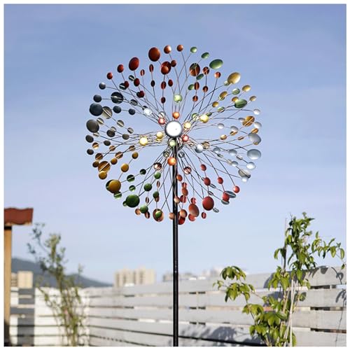 Windrad Metall Garten 62cm Durchmesser, 190×62cm,mit Farbigen Solarlichtern Garten Deko Solar Einzigartige und Magische Windmühle für Garten Hof Rasen Hinterhöfe von WXJHNYBS