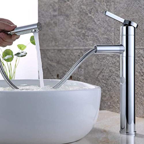WXJLYZRCXK Wasserhahn, Badezimmer Herausziehbarer Wasserhahn Waschbecken Wasserhahn, Mit Handbrause Einhebel, 360 ° Drehbarer Auslauf Waschbecken Wasserhähne Wasserhähne,Chrom,H32Cm von WXJLYZRCXK