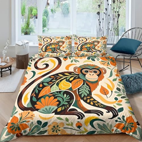 AFFE Bettbezug-Set Weiche Mikrofaser 3-TLG. Bettwäsche Mit AFFE Pflanzen-Design Mit Reißverschluss & Kissenbezüge Für Minderjährige Und Erwachsene Double（200x200cm） von WXLWHR