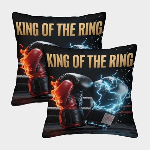 Boxen Kissenbezug 2er Set Männer Boxhandschuhe Kissenhülle Waschbar Couchkissen Bezug Für Sofa Couch Wohnzimmer Deko 50x50cm von WXLWHR