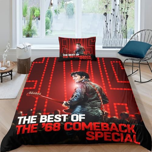 Elvis Presley Bettbezug-Set Weiche Mikrofaser Bettwäsche-Set Mit Elvis Presley-Design Mit Reißverschluss & Kissenbezug Für Minderjährige Und Erwachsene Single（135x200cm） von WXLWHR