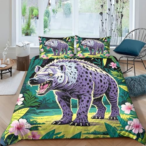 Hyäne Bettbezug-Set Weiche Mikrofaser 3-TLG. Bettwäsche Mit Hyäne Pflanzen-Design Mit Reißverschluss & Kissenbezug Für Jugendliche Und Erwachsene King（220x240cm） von WXLWHR