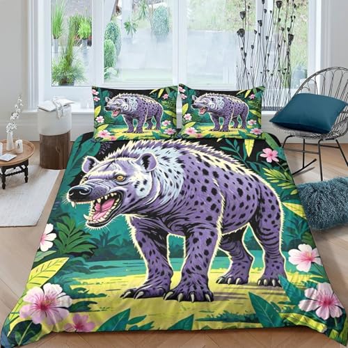 Hyäne Bettbezug-Set Weiche Mikrofaser 3 Teilige Bettwäsche Hyäne Pflanzen-Design Mit Reißverschluss & Kissenbezüge Für Minderjährige Und Erwachsene Double（200x200cm） von WXLWHR