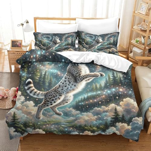 Luchs Bettbezug-Set Weiche Mikrofaser 3 Teilige Bettwäsche Luchs Nebelwald-Design Mit Reißverschluss & Kissenbezug Für Jugendliche Und Erwachsene Super King（260x220cm） von WXLWHR