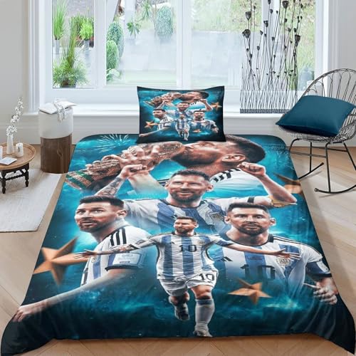 Messi Bettbezug-Set Weiches Microfaser Bettwäsche 3-TLG. Mit Reißverschluss & Kopfkissenbezug Für Erwachsene Kinder Single（135x200cm） von WXLWHR