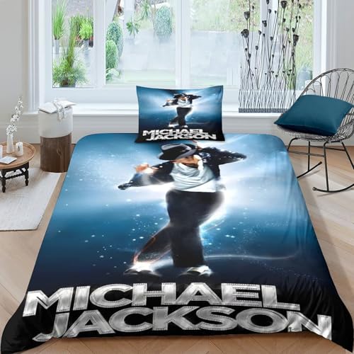 Michael Jackson Bettbezug-Set Weiche Mikrofaser 3-TLG. Bettwäsche Mit Michael Jackson-Design Mit Reißverschluss & Kissenbezüge Für Erwachsene Kinder Single（135x200cm） von WXLWHR