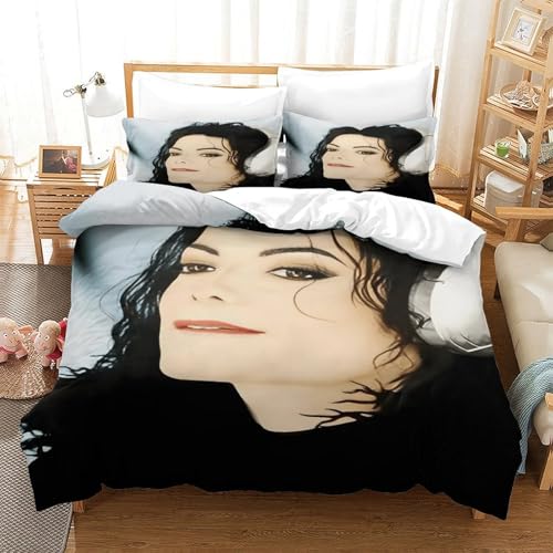Michael Jackson Bettbezug-Set Weiche Mikrofaser 3-TLG. Bettwäsche Mit Michael Jackson-Design Mit Reißverschluss & Kissenbezüge Für Jugendliche Und Erwachsene Super King（260x220cm） von WXLWHR