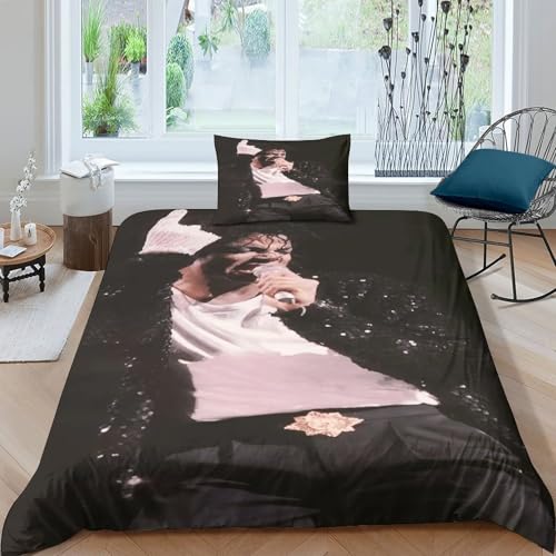 Michael Jackson Bettbezug-Set Weiche Mikrofaser 3-TLG. Bettwäsche Mit Michael Jackson-Design Mit Reißverschluss & Kopfkissenbezug Für Jugendliche Und Erwachsene Single（135x200cm） von WXLWHR