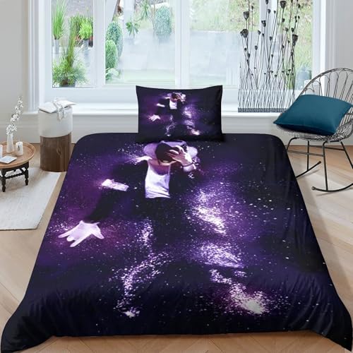 Michael Jackson Bettbezug-Set Weiche Mikrofaser 3 Teilige Bettwäsche Michael Jackson-Design Mit Reißverschluss & Kopfkissenbezug Für Erwachsene Kinder Single（135x200cm） von WXLWHR